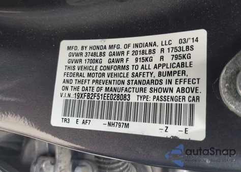 2014 Honda Civic Lx from USA, damaged, VIN 19XFB2F51EE028083